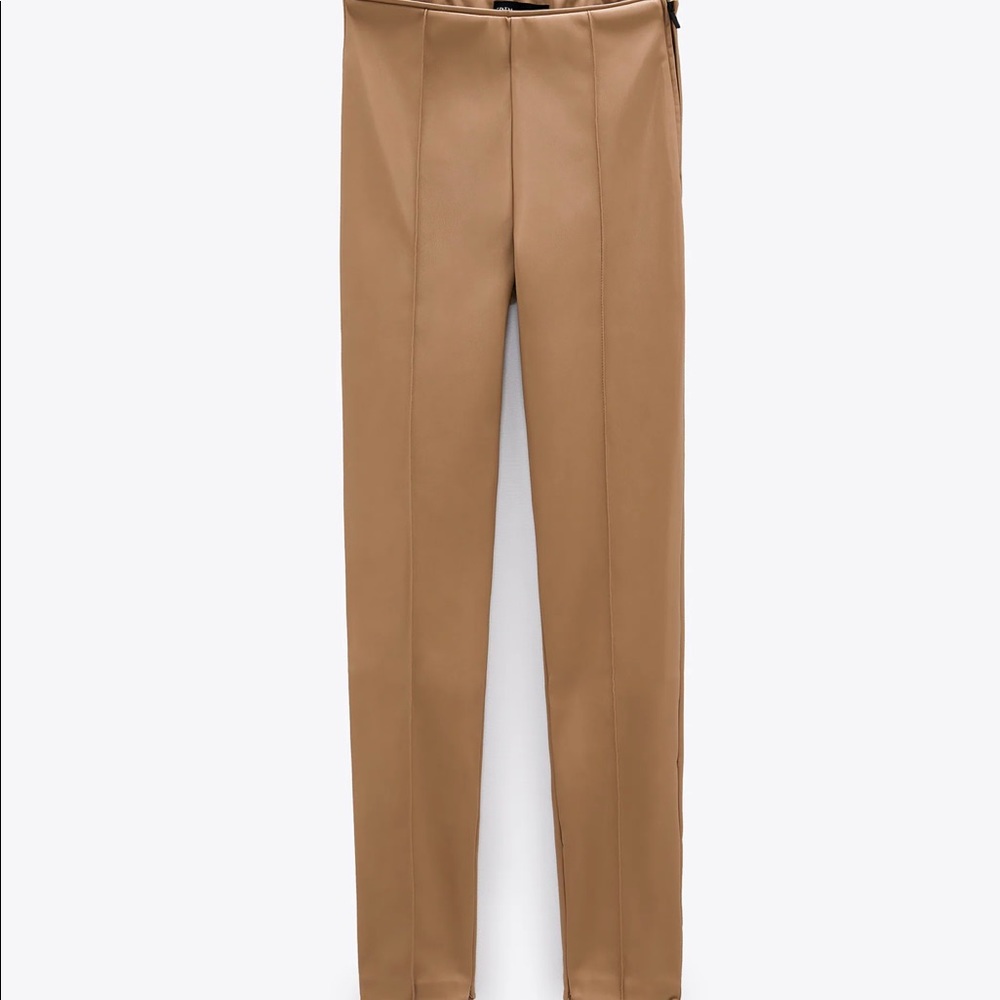 Caramel faux stretch leather leggings - Picture 2 of 4